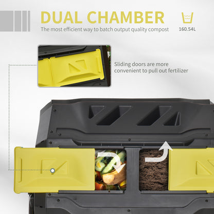 Outsunny 160L 360\'c2\'b0 Rotating Dual Chamber Composter - Yellow