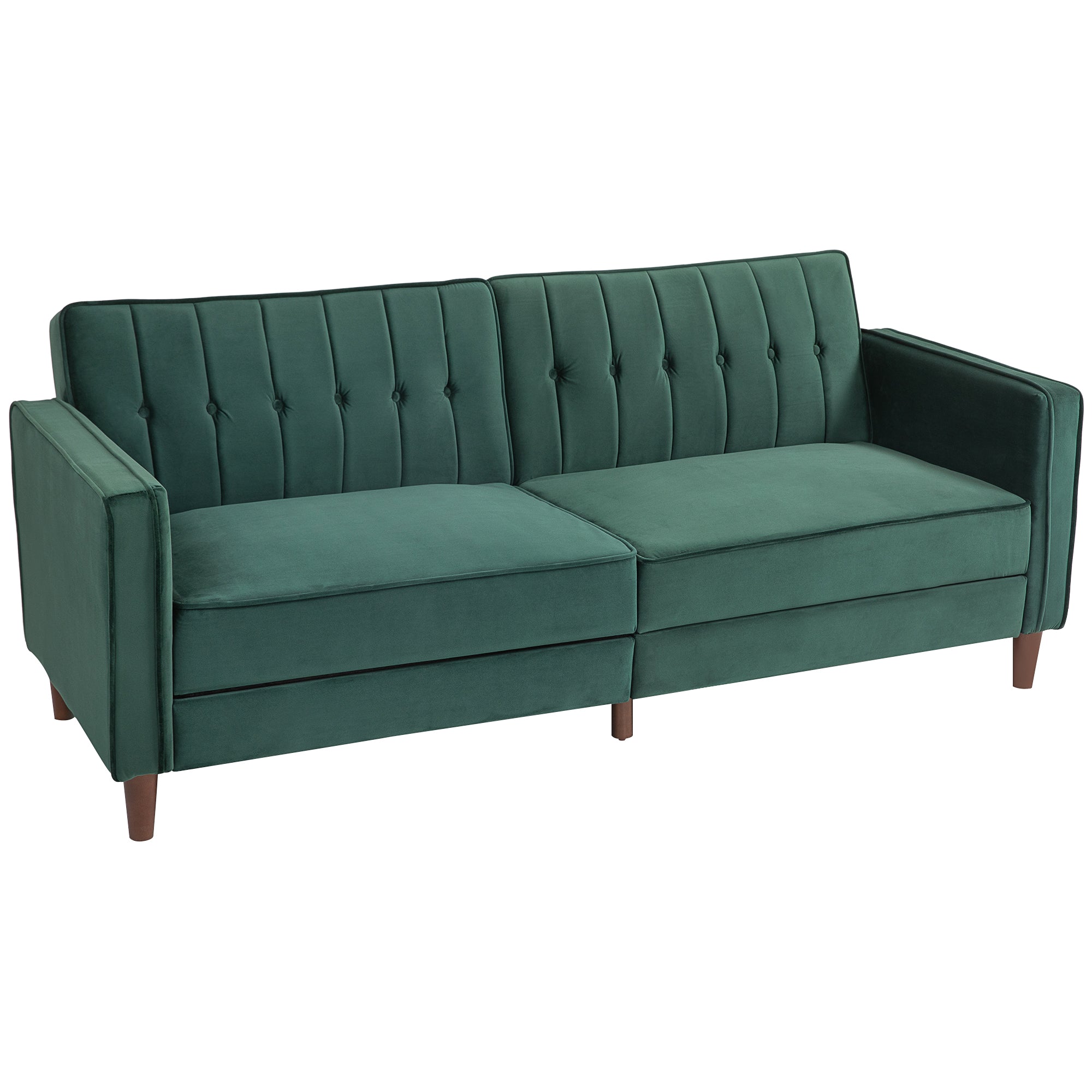 HOMCOM Velvet-Feel Three-Seater Sofa Bed - Green 