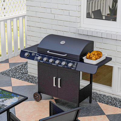 Outsunny Seven Burner Gas Grill, with Integrated Thermometer and Storage 