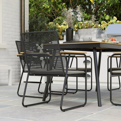 Outsunny 6 Seater Garden Dining Set with Soft Cushions, Rattan Backrest, Rectangular Plastic Top, Garden Furniture Set, Outdoor Dining Table and Chairs for Patio, Balcony, Poolside, Nature Wood Finish 