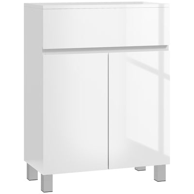 kleankin Freestanding Bathroom Cabinet, High Gloss Storage Cabinet with Doors and Adjustable Shelf, 60 x 30 x 80 cm, White 
