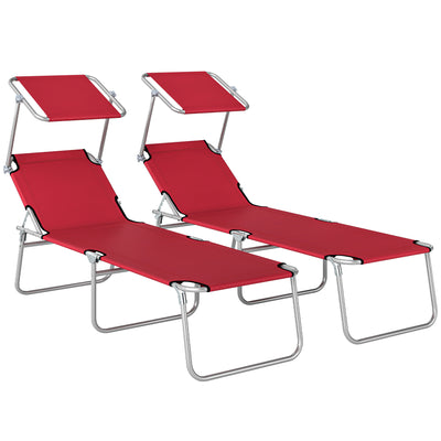 Outsunny Outdoor Foldable Sun Lounger Set of 2, 4 Level Adjustable Backrest Reclining Sun Lounger Chair with Angle 