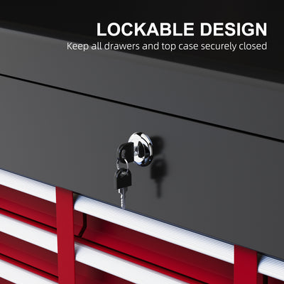 HOMCOM Steel Six Drawer Tool Storage Carry Chest, with Lock and Keys - Red 