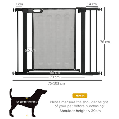 PawHut Pressure Fit Safety Gate, for Staircases, Hallways, Doorways w/ Extensions Kit, 75-103CM Adjustable Width - Black 