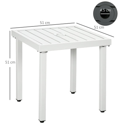 Outsunny Garden Side Table End Table Patio Coffee Table with Umbrella Hole, Steel Frame for Balcony, White 