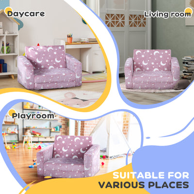 AIYAPLAY 2 in 1 Kids Folding Bed Armchair with Glow in The Dark Cosmic Design, Washable Cushion and Cover, Pink 