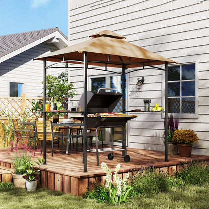 Outsunny 2.5M (8ft) New Double-Tier BBQ Gazebo Shelter Grill Canopy Barbecue Tent Shelter Patio Deck Cover - Khaki 