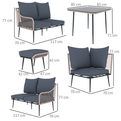 Outsunny Six-Piece Rattan Strong Garden Sofa Set - Brown/Grey 
