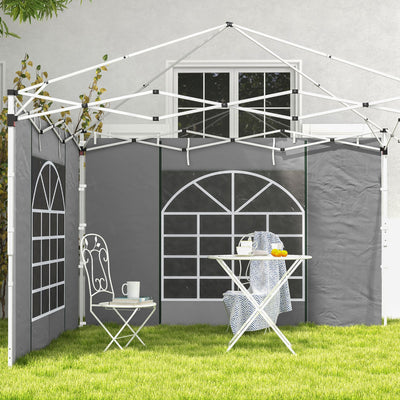 Outsunny Gazebo Side Panels, 2 Pack Sides Replacement, for 3x3(m) or 3x6m Pop Up Gazebo, with Windows and Doors, Light Grey 