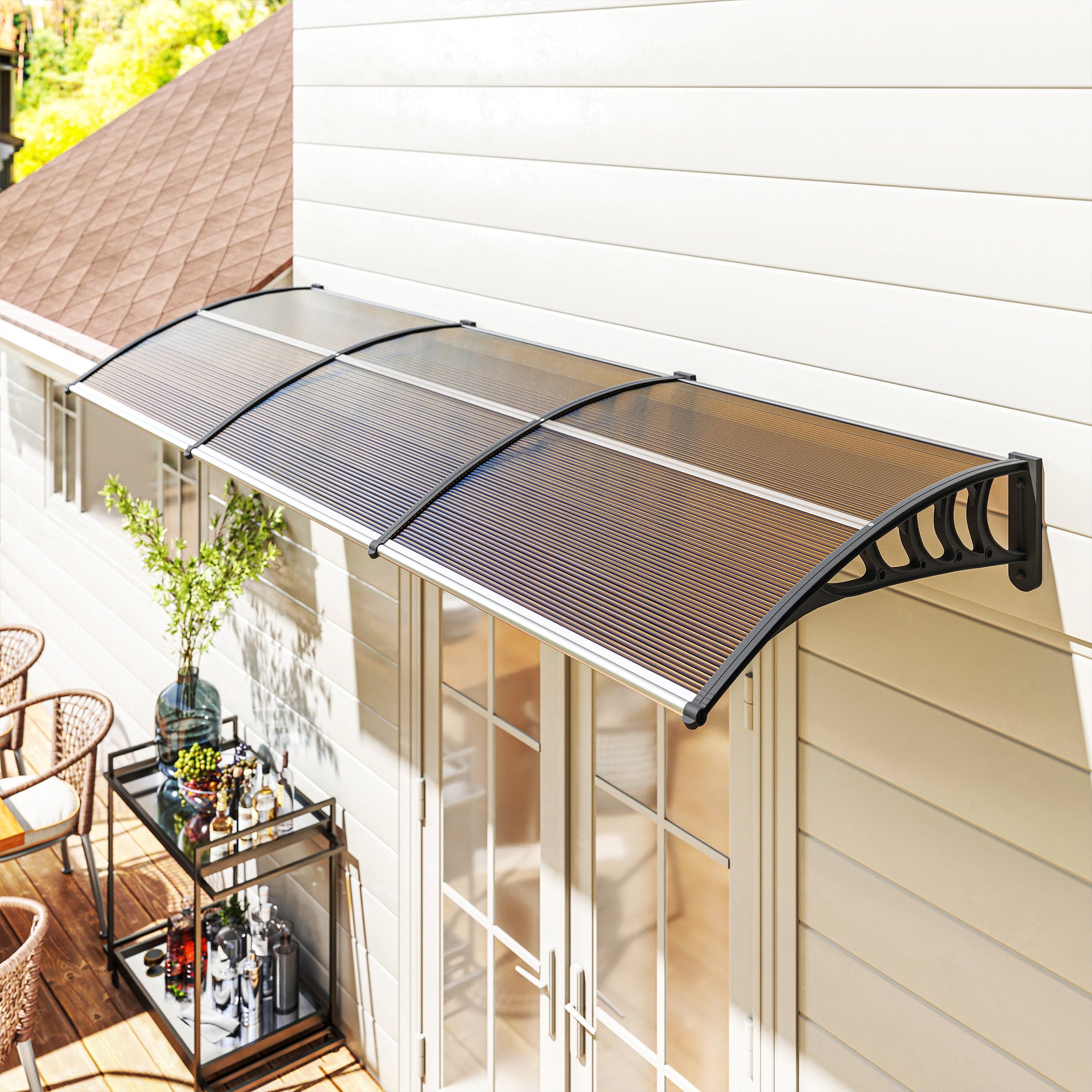 Outsunny Front Door Canopy, Outdoor Awning, Rain Shelter, 303 x 96cm , Brown 