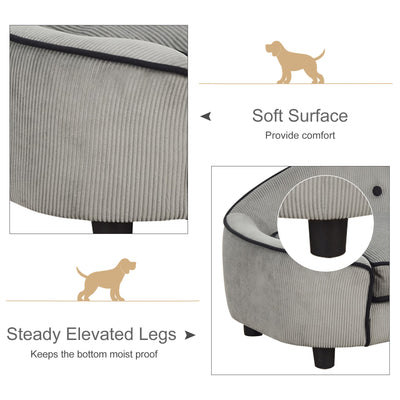 PawHut Dog Sofa for XS and S Size Dogs, Pet Chair Bed with Soft Cushion, Cat Sofa  Couch with Washable Cover, Wooden Frame, 66.5 x 45 x 35.5 cm, Grey 