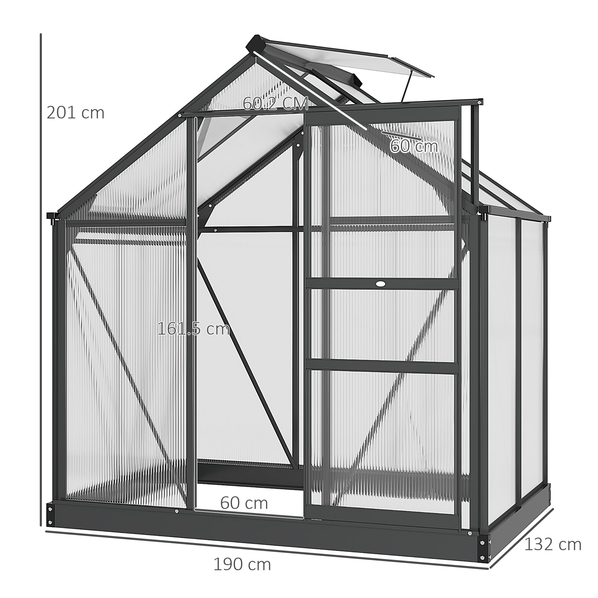 Outsunny 6 x 4ft Polycarbonate Greenhouse, Large Walk-In Green House with Slide Door and Window, Garden Plants Grow House with Aluminium Frame and Foundation, Grey 