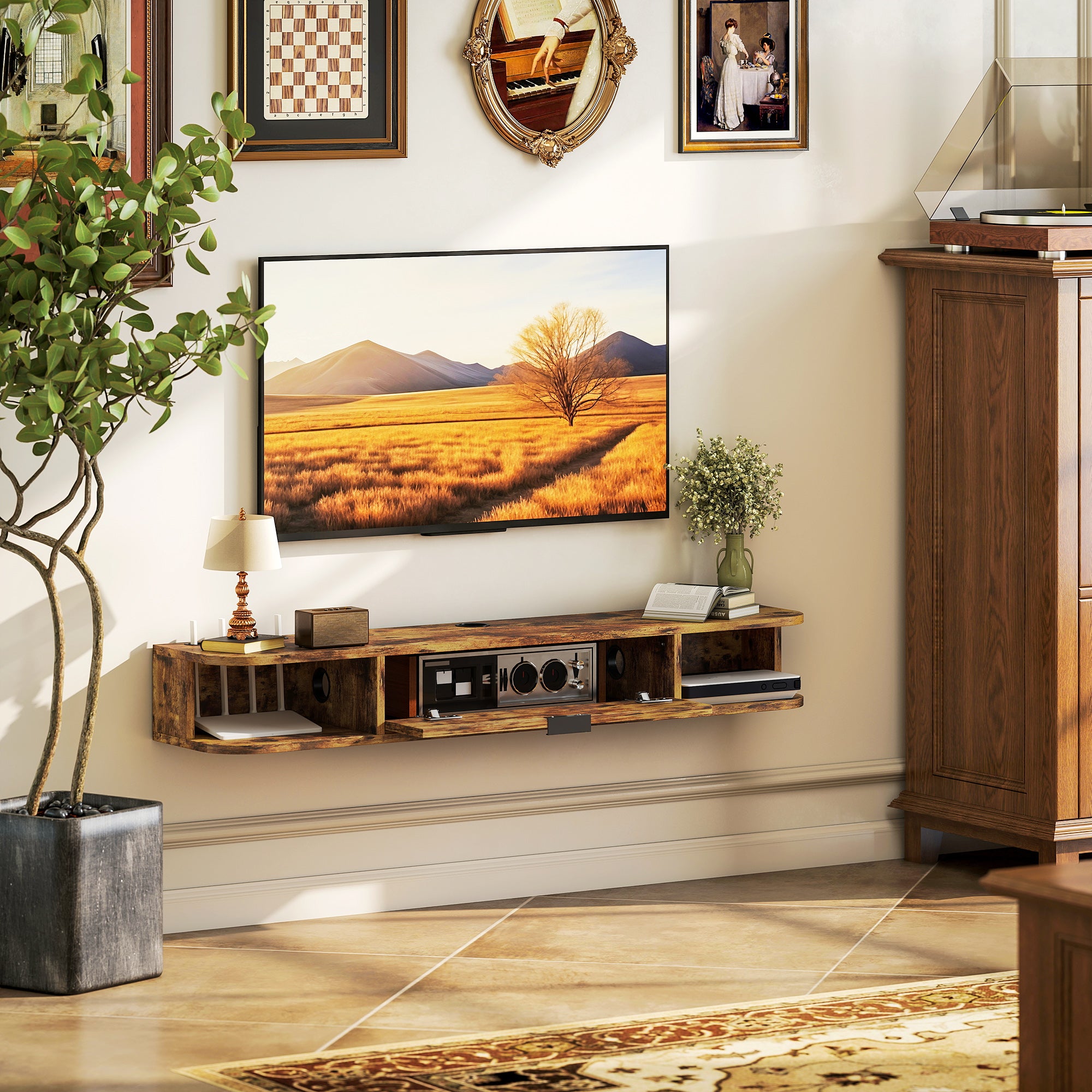 HOMCOM 120 cm Floating TV Unit for TVs up to 50 Inch - Rustic Brown 