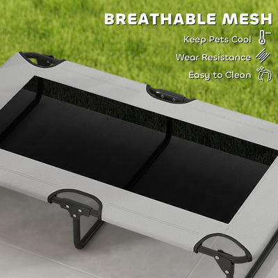 PawHut Portable Raised Dog Bed, Elevated Pet Cot with Breathable Mesh for Indoor Outdoor, for Large Dogs, Light Grey 