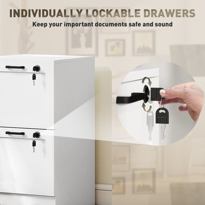 HOMCOM 2-Drawer Filing Cabinet with Lock - White 