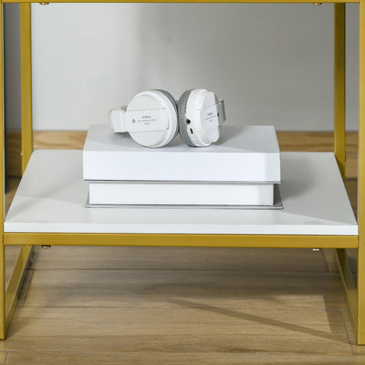 HOMCOM Modern Bedside Table, Nightstand with Drawer Shelf, Side Table for Living room, Bedroom White and Gold, Set of 2 