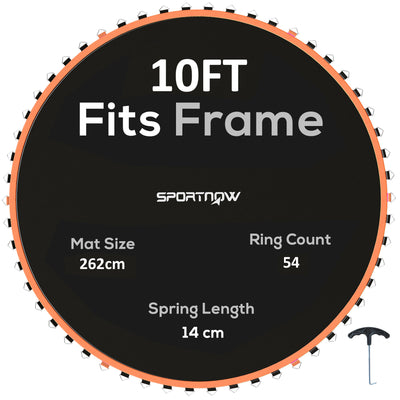 SPORTNOW Trampoline Replacement Mat with Spring Pull Tool, 54 V-Hooks, for 10ft Trampoline using 14cm Springs, Orange 