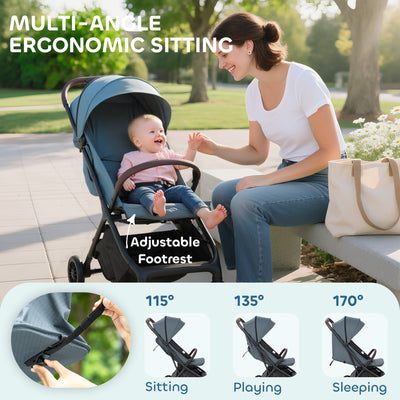 AIYAPLAY Foldable Baby Stroller with Adjustable Seat, 5-Point Harness, Canopy, Basket, 6.3kg Lightweight & Compact, Dark Grey 