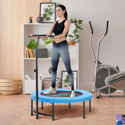 HOMCOM 40'' Fitness Trampoline with Adjustable Handle, Rebounder Trampoline Mini Jumper for Indoor Exercise Workout, Support Up to 100kg, Blue 