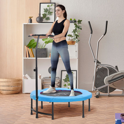 HOMCOM 40'' Fitness Trampoline with Adjustable Handle, Rebounder Trampoline Mini Jumper for Indoor Exercise Workout, Support Up to 100kg, Blue 