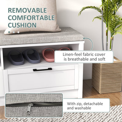 HOMCOM Shoe Bench with Removable Cushion, Shoe Storage Bench with Padded Seat, Open Compartments and Drawers for Entryway Hallway 