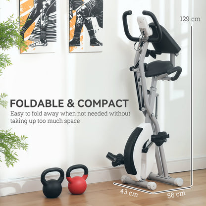 SPORTNOW 5-In-1 Folding Exercise Bike with Arm Workout Bands, Quiet 8-Level Magnetic Resistance Foldable Exercise Bike with LCD, Tablet Holder, Hand Pulse Sensor for Home Use Indoor Cycling, White 