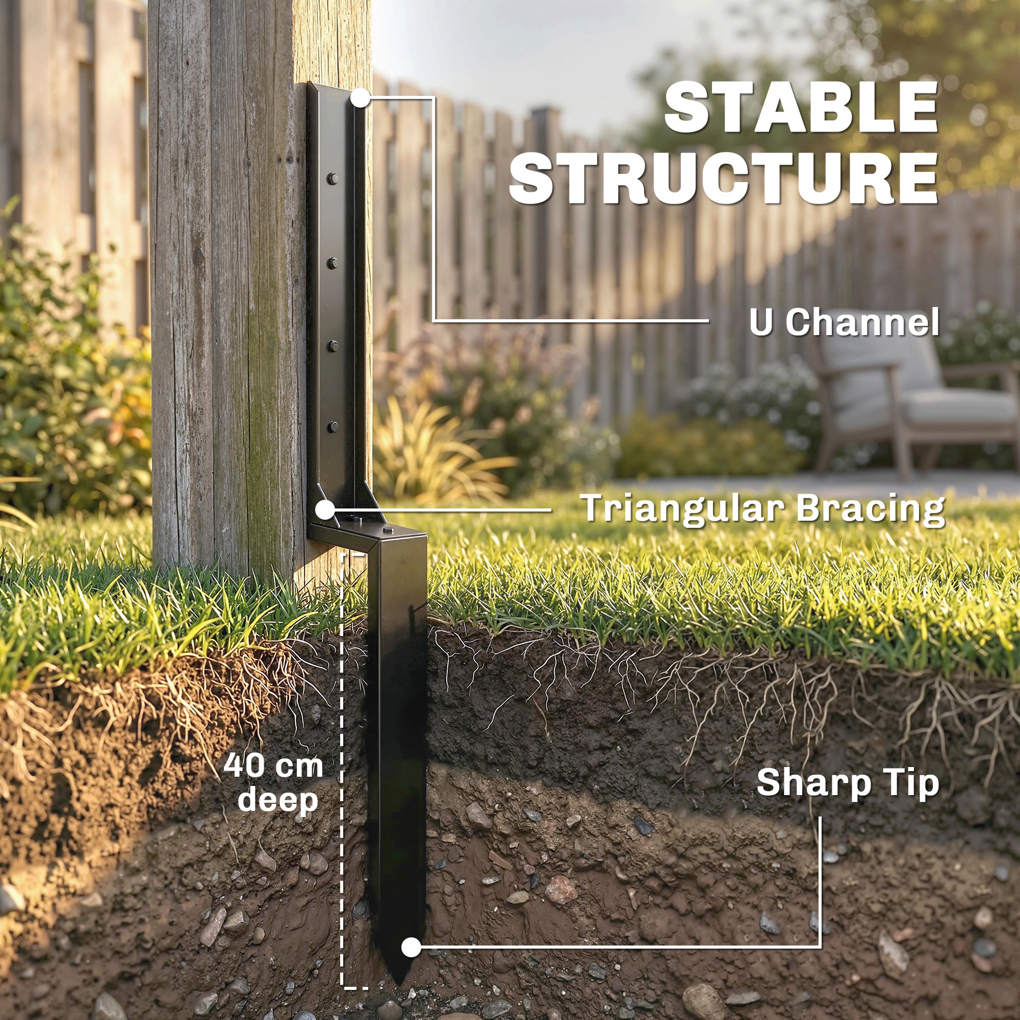 Outsunny 2 Pack Fence Post Repair Kit, 81 cm Metal Fence Post Support with Drill, Garden Ground Spikes for Broken Gate, Posts 