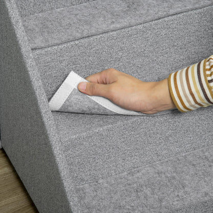 PawHut 2 in 1 Dog Steps Ottoman, Four-Tier Pet Stairs, for Small, Medium Dogs and Cats, with Storage Compartment - Grey 