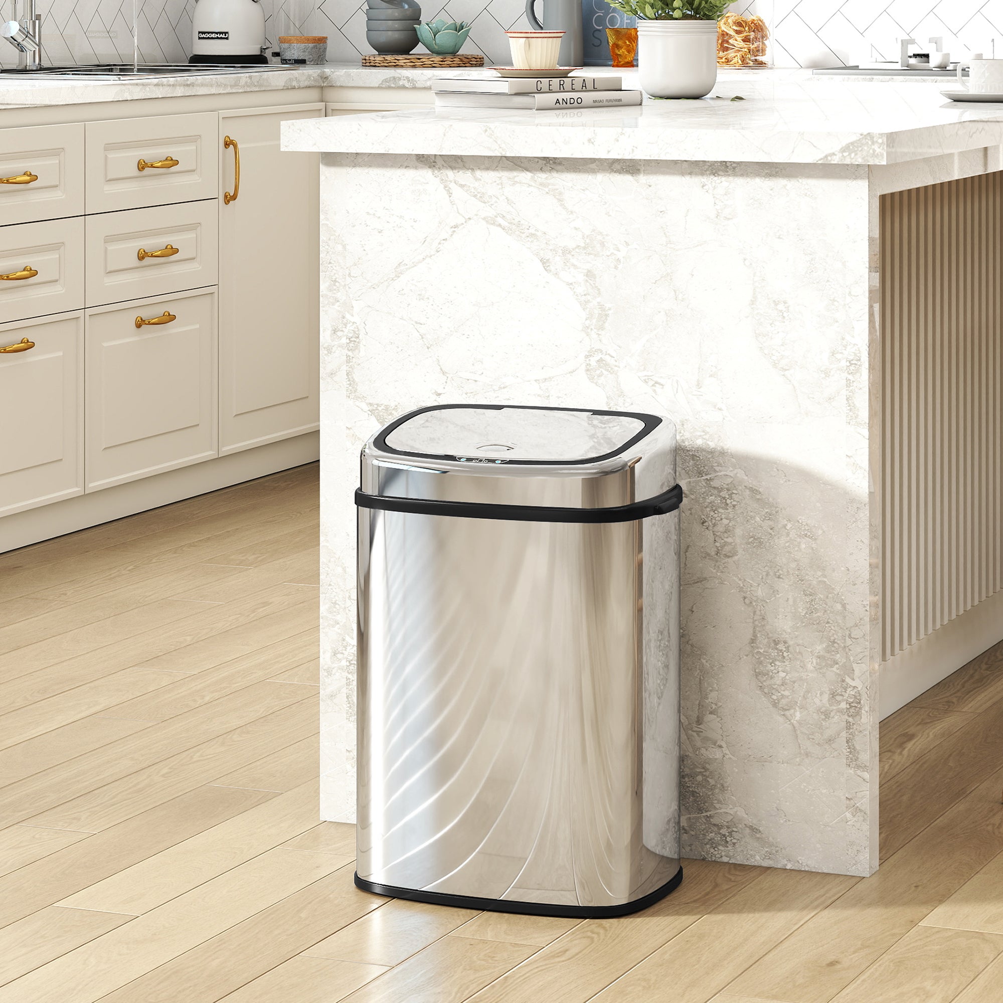 HOMCOM 50L Stainless Steel Sensor Bin - Silver Tone 