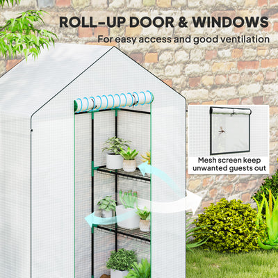 Outsunny 143 x 74cm Walk-In Greenhouse, with Shelves - White 