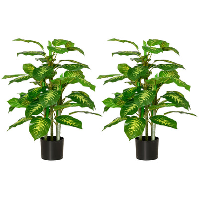 HOMCOM 2 PCs Artificial Evergreen Tree Fake Decorative Plant in Nursery Pot for Indoor Outdoor D\'c3\'a9cor, Green 
