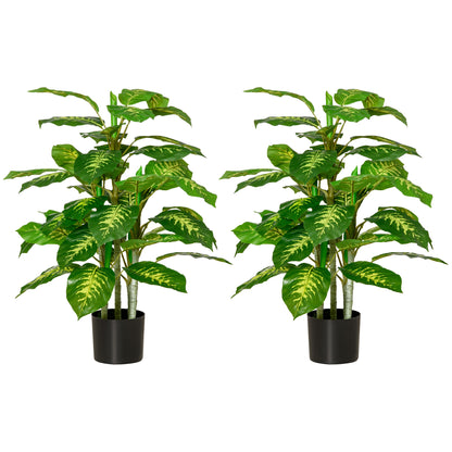 HOMCOM 2 PCs Artificial Evergreen Tree Fake Decorative Plant in Nursery Pot for Indoor Outdoor D\'c3\'a9cor, Green