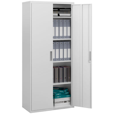 HOMCOM Five Shelf Lockable Steel Office Cabinet - White 