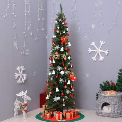 HOMCOM 7ft Unlit Artificial Christmas Tree, Pencil Slim Xmas Tree with Solid Stand and Realistic Branches, Green 