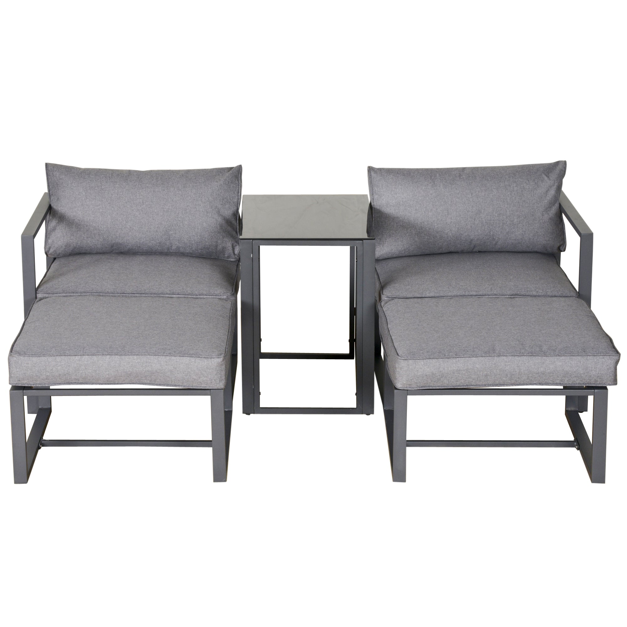 Outsunny 5 Piece Garden Aluminium Conversation Sofa Set Patio Furniture Set Outdoor 2 Sofas 2 Footstools End Table with Cushions 