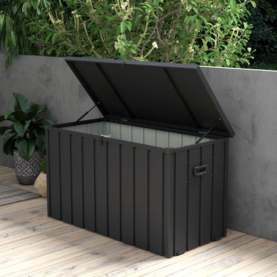 Outsunny 450L Galvanised Steel Garden Storage Box, with Wheels - Dark Grey 