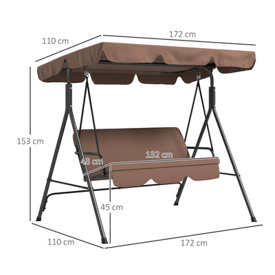 Outsunny Three-Seat Garden Swing Chair, with Adjustable Canopy - Brown 