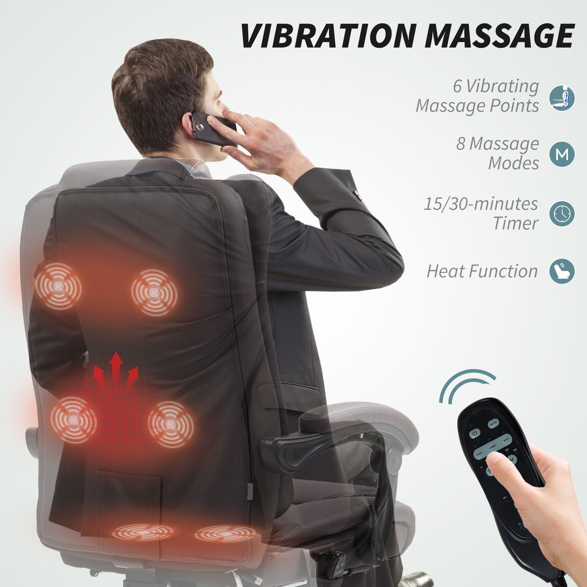 HOMCOM Executive Office Chair with 6-point Massage and Heat - Dark Brown
