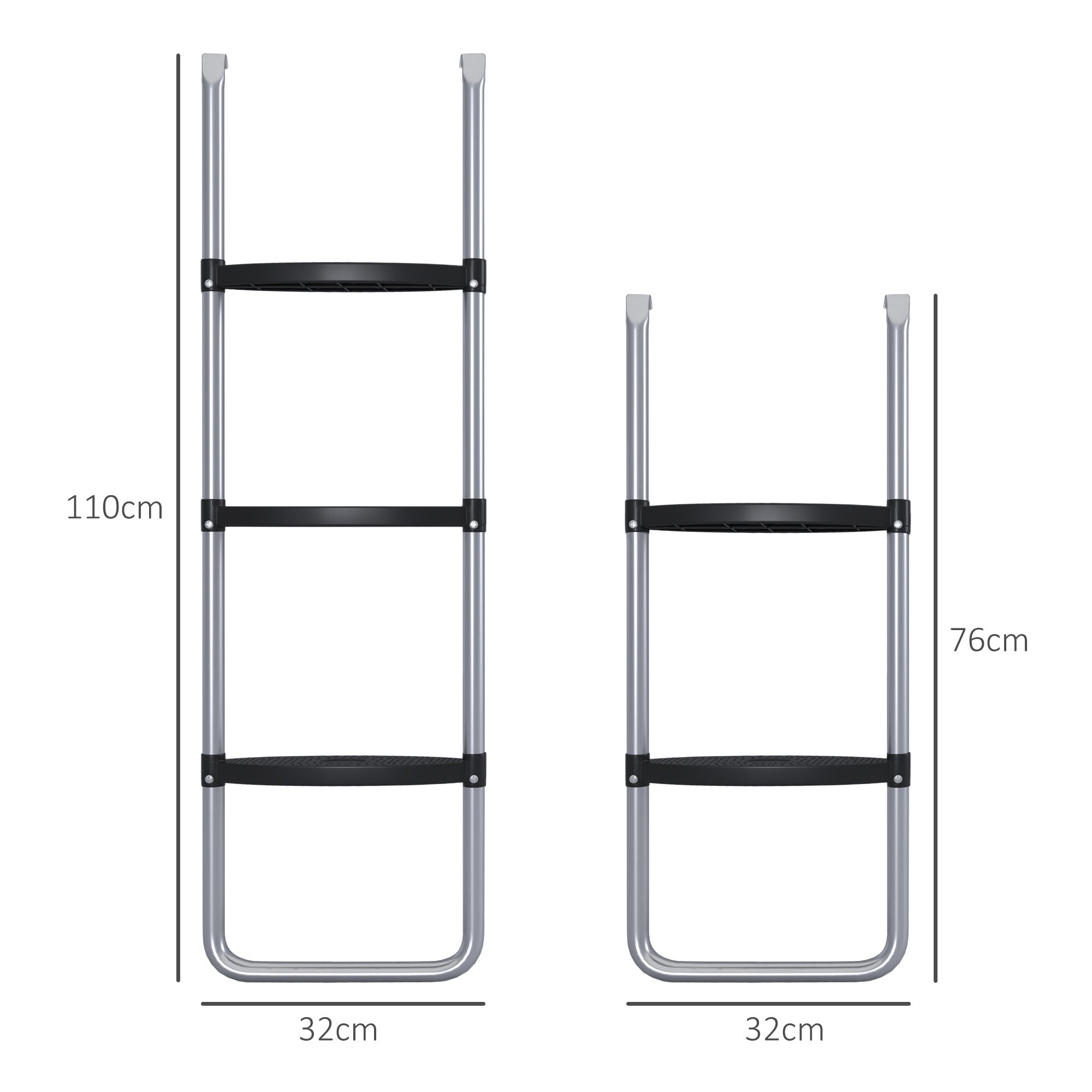 SPORTNOW Galvanised Steel Trampoline Ladder, 2 Steps/3 Steps Outdoor Trampoline Accessories for 6ft, 8ft, 10ft, 12ft, 13ft, 14ft, 16ft Trampoline, 110L x 32Wcm, Silver Tone 