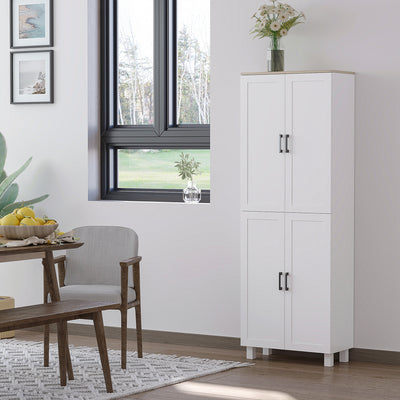 HOMCOM Freestanding Kitchen Cupboard, 4-Door Storage Cabinet Organizer with Adjustable Shelves White 