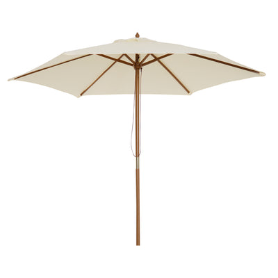Outsunny 2.5m Wood Garden Parasol Sun Shade Patio Outdoor Wooden Umbrella Canopy Cream White 