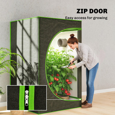 Outsunny Grow Tent 120 x 120 x 200 cm, Reflective Mylar Hydroponic Growing Tent with 600D Oxford Fabric, Observation Window, Vent, Zipper Door for Indoor Plant Growing, Black 