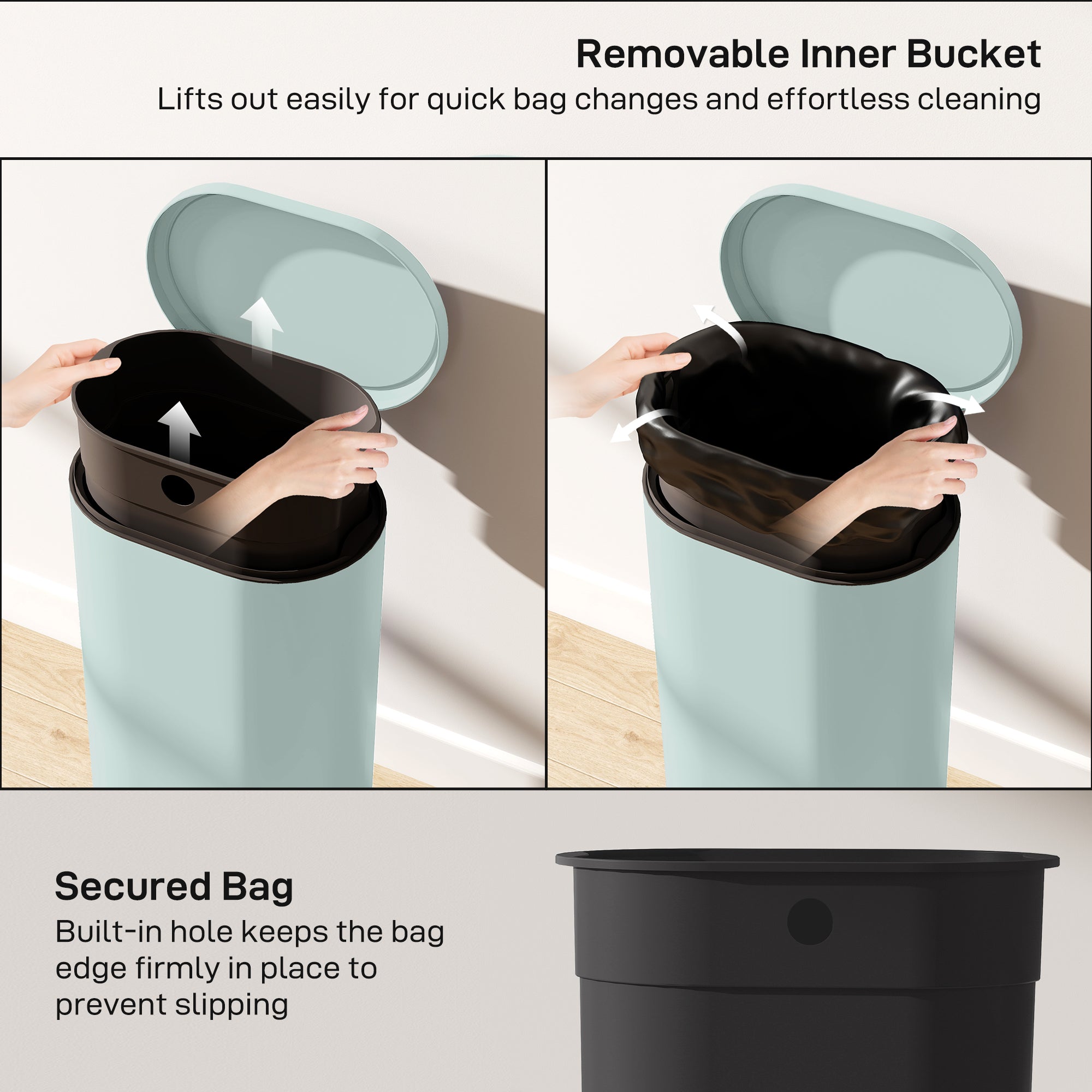 HOMCOM 30 L Modern Curved Kitchen Bin - Green 