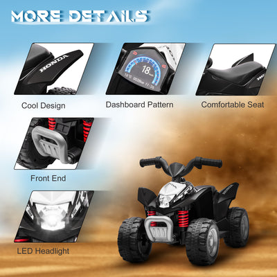 AIYAPLAY Honda Licensed Kids Electric Quad Bike, 6V ATV Ride On for Ages 1.5-3 Years, Black 
