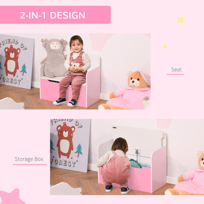 HOMCOM Kids Wooden Toy Box Children Storage Chest Bench Organiser Safety Hinge Bedroom Playroom Furniture Pink 