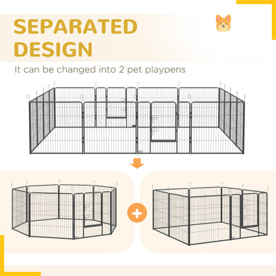 PawHut 16 Panels Heavy Duty Puppy Playpen, for Small and Medium Dogs, Indoor and Outdoor Use - Grey 