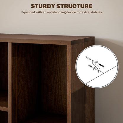 HOMCOM Seven-Cube Bookcase - Walnut Wood Effect 