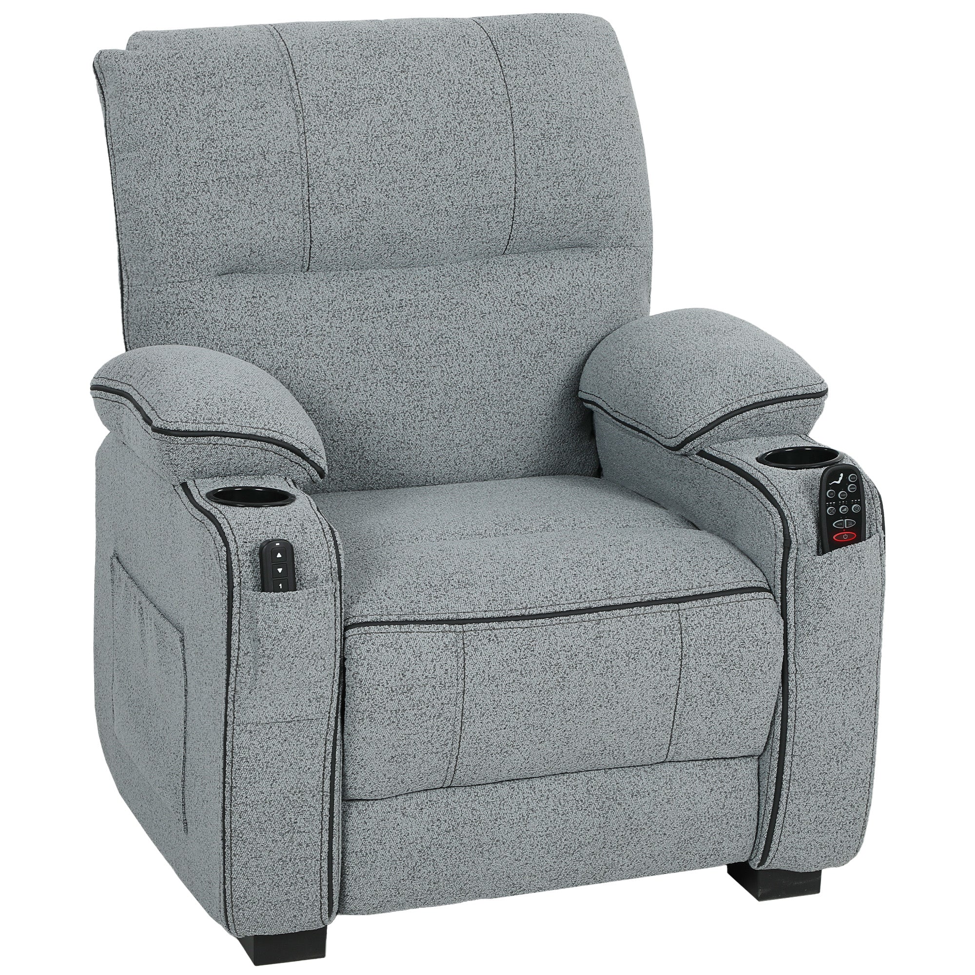 HOMCOM Electric Massage Recliner Armchair with Vibration, Heat, Whisper-Quiet Motor, Memory Function, Velvet Power Reclining Chair with Spring Pack, USB Port, Footrest, Side Pocket, Cup Holders, Grey 