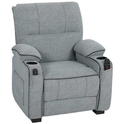 HOMCOM Electric Massage Recliner Armchair with Vibration, Heat, Whisper-Quiet Motor, Memory Function, Velvet Power Reclining Chair with Spring Pack, USB Port, Footrest, Side Pocket, Cup Holders, Grey 