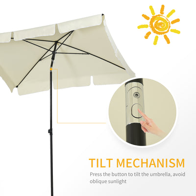 Outsunny Garden Parasol Umbrella, Outdoor Market Table Umbrella with Ruffles & Aluminium Pole, Rectangular Tilting Parasol Sun Shade Canopy, 2 x 1.3m, Cream White 